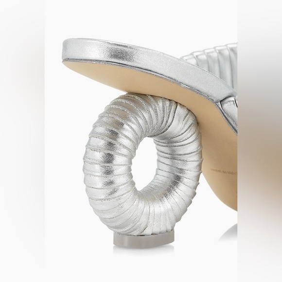 Cult Gaia Valence 75MM Metallic Leather Sandals in Silver Size 7.5 - Picture 12 of 13